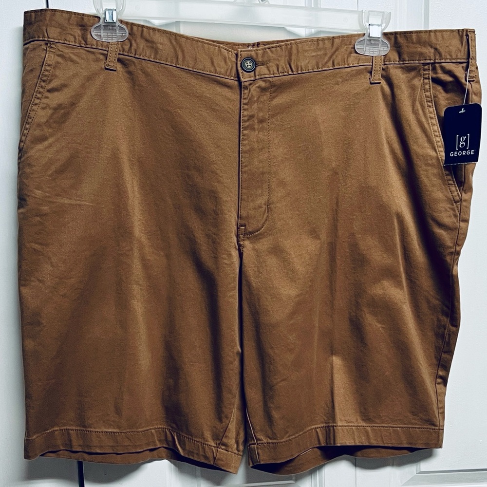 George Men's Flat Front Chino Shorts Outpost Brown Size 42 NWT